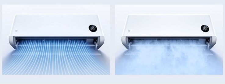Un'illustrazione della brezza leggera del condizionatore d'aria Xiaomi Mijia Powerful Air Pro Ultimate Edition (a destra) rispetto a un modello tipico (a sinistra)
