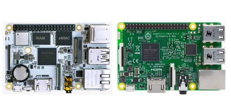 Il Boardcon Compact3566 accanto a un Raspberry Pi 3 Model B. (Fonte: CNX Software)