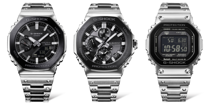 Da sinistra a destra: gli orologi Casio G-Shock GM-B2100BT-1A, GMC-B2100BT-1A e GMW-B5000BT-1. (Fonte: Casioblog)
