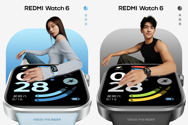 Elegante colorazione Black e Mist Blue del Redmi Watch 6 (Fonte: Xiaomi)