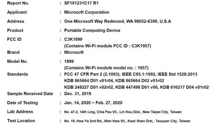 La certificazione riportata su FCC (Image Source: windowslatest)