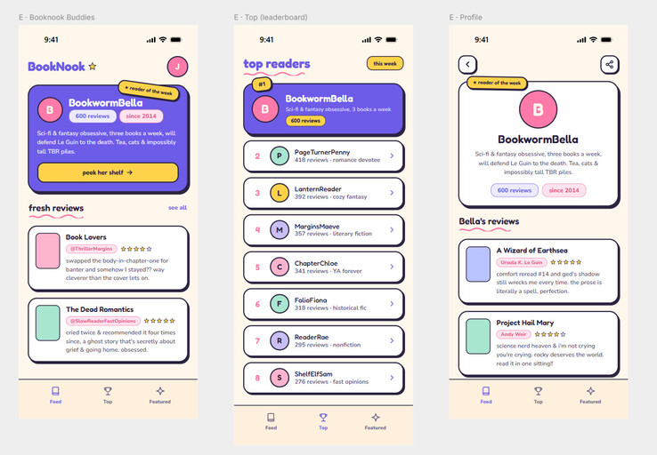 Schermate dell'app di recensione di libri intenzionalmente vulnerabile.
