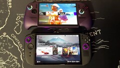 Le console portatili da gioco MSI Claw 8 AI+ e Lenovo Legion Go 2 a confronto durante una prova di prestazioni.