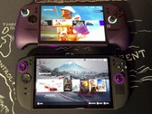 Le console portatili da gioco MSI Claw 8 AI+ e Lenovo Legion Go 2 a confronto durante una prova di prestazioni.