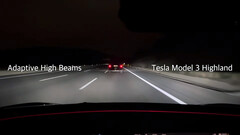 Prova degli abbaglianti adattivi su Tesla Model 3 (immagine: m.jr.88/YT)