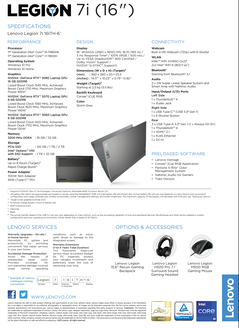 Lenovo Legion 7i 16ITH-6 - Specifiche. (Fonte: Lenovo)