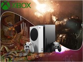 Le prossime esclusive Xbox "Gears of War: E-Day" e "Clockwork Revolution" con le console Xbox Series e il relativo logo.