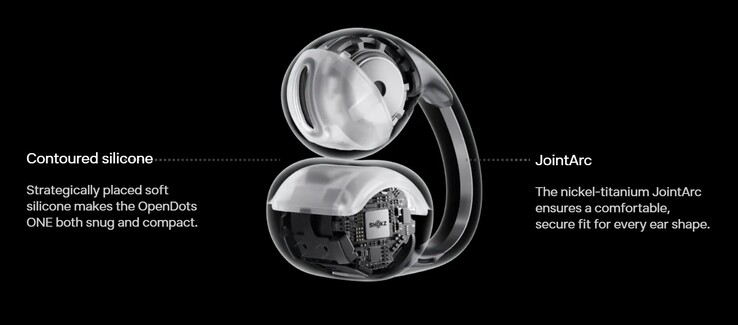 Gli auricolari Shokz OpenDots ONE utilizzano il nichel-titanio nelle bande JointArc per mantenerli saldamente attaccati alle orecchie durante gli allenamenti intensi. (Fonte: Shokz)