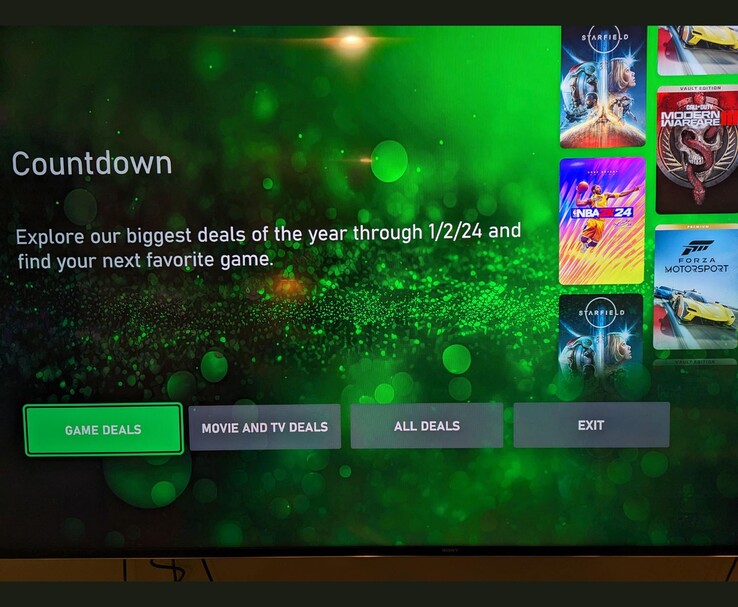Dashboard di Xbox Series che mostra la promozione Countdown con sconti su Starfield, NBA 2K24 e altro. (Fonte immagine: Reddit/u/tapo via r/XboxSeriesX)