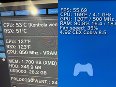 Una schermata che mostra la GPU RSX e la CPU CELL della PS3 overcloccate rispettivamente a 850 MHz e 4,1 GHz (fonte immagine: Modyfikator89 su X)