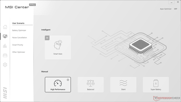 Cinque impostazioni di profilo energetico preimpostate: Smart Auto AI, Alte prestazioni, Bilanciato, Silenzioso e Super Batteria