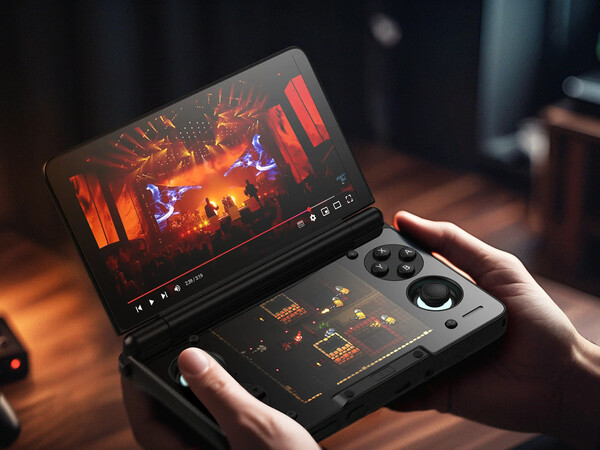 L'AYN Thor ha un design a conchiglia e due display OLED. (Fonte: AYN)