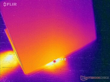 Scarico lungo il bordo destro e la parte anteriore dello schermo, dove il calore fuoriesce verso l'alto