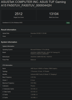 Elenco Geekbench di Ryzen 9 8940H (immagine via Geekbench)