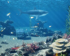 La schermata del DLC gratuito InZOI Island Getaway dedicata allo snorkeling mostra squali e pesci in acque poco profonde