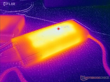 L'adattatore CA raggiunge oltre 44 C quando si utilizzano carichi impegnativi