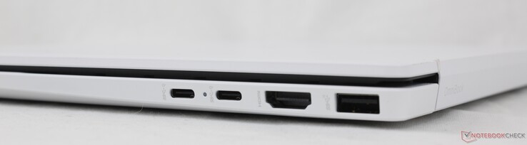 A destra: 2x USB-C 1/ DisplayPort 2.1 + Power Delivery (10 Gbps), HDMI 2.1, USB-A (10 Gbps)