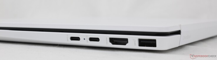 A destra: 2x USB-C 1/ DisplayPort 2.1 + Power Delivery (10 Gbps), HDMI 2.1, USB-A (10 Gbps)