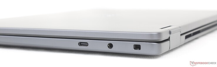 Corretto: USB-C 3.2 Gen.2 (20 Gbps) con DisplayPort 1.4 + Power Delivery, auricolari da 3,5 mm, Noble Lock