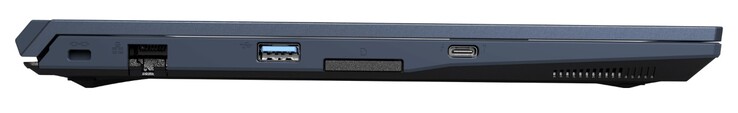 lato sinistro: Kensington Lock, RJ45 LAN, USB-A 3.2 Gen1, lettore di schede, USB-C 4.0 Gen3x2 (incl. Thunderbolt 4 &amp; DisplayPort 1.4)