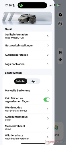 Menu con varie impostazioni