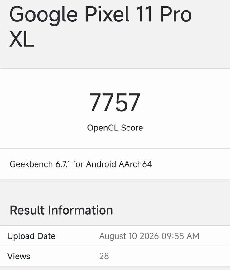 Il Pixel 11 Pro XL su Geekbench Compute