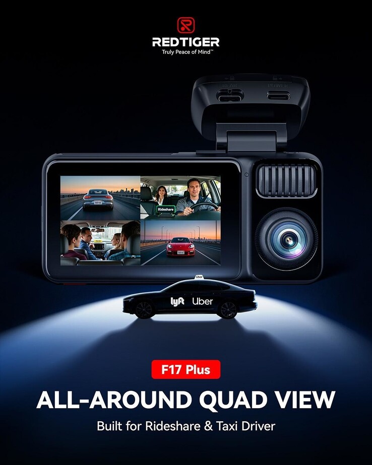 La dash cam Redtiger F17 Plus può catturare filmati fino a 2,7k 30 fps (fonte: Redtiger)