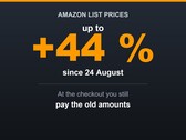 Grafico che indica che Amazon ha aumentato i prezzi di listino fino al 44 per cento, mentre i prezzi al momento del pagamento sono rimasti invariati
