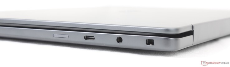 Corretto: Slot SIM (opzionale), USB-C 3.2 Gen. 2 (20 Gbos) con DisplayPort 1.4 + Power Delivery, jack per cuffie da 3,5 mm, Noble lock