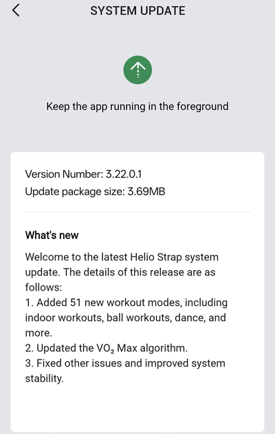 Le note di rilascio relative al cinturino Amazfit Helio indicano che è in arrivo l’aggiornamento alla versione v3.22.0.1