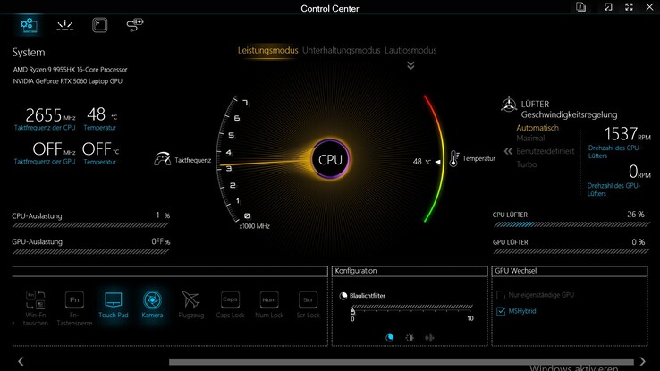 Profili di prestazione nel Control Center di Apex 17
