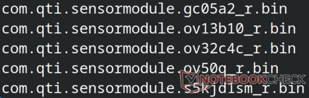 File binari di configurazione del modulo sensore fotografico Qualcomm rinvenuti nel dump