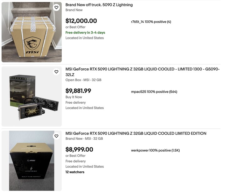 le inserzioni su eBay per la RTX 5090 Lightning Z sono folli come ci si potrebbe aspettare.