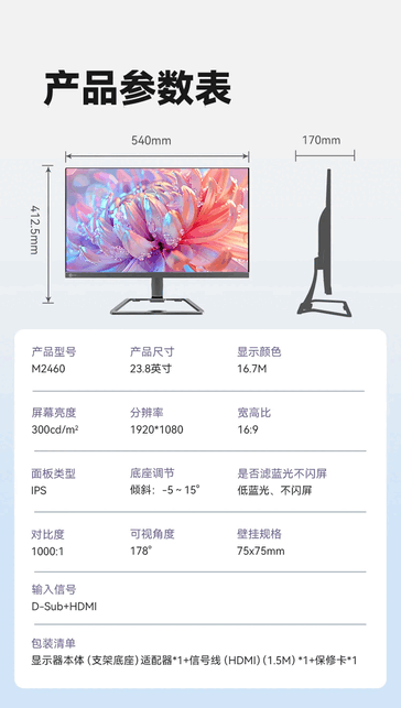 Caratteristiche principali del monitor Lecoo M2460