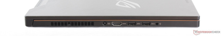 Lato Sinistro: adattatore AC, HDMI 2.0, 2x USB 3.0, cuffie 3.5 mm