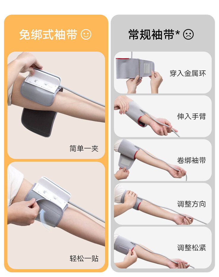 Lo Xiaomi Mijia Intelligent Electronic Blood Pressure Monitor è dotato di un bracciale a clip. (Fonte: Xiaomi)