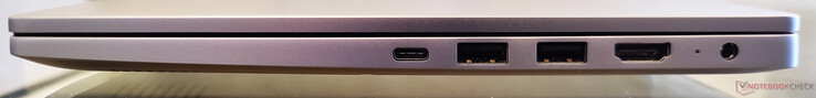 Destra: USB 3.1 Gen1 Type-C, 2x USB 3.1 Gen1 Type-A, HDMI 1.4b-out, indicatore di alimentazione, porta di ricarica