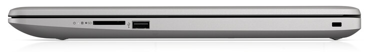 A destra (SKU senza ODD): lettore schede SD, USB 2.0 Type-A, lock