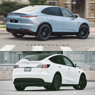 Rendering di NIO Onvo vs Tesla Model Y di Sugar Design