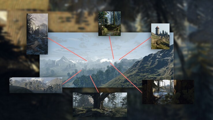 Un'immagine che mostra le diverse regioni di Wild Monster Hunt. (Fonte: Aeltoth - Nexus Mods)