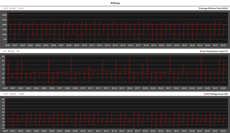 Metriche della CPU durante il ciclo Cinebench R15