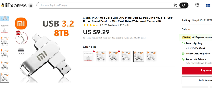 L'elenco delle pen drive (Fonte immagine: Screenshot - Notebookcheck / Aliexpress)
