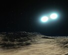 Illustrazione artistica raffigurante due stelle di neutroni e un pianeta.
