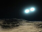 Illustrazione artistica raffigurante due stelle di neutroni e un pianeta.