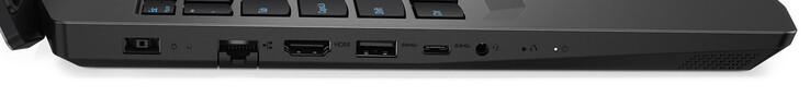 Lato Sinistro: alimentazione, Gigabit Ethernet, HDMI, 2x USB 3.2 Gen 1 (1x Type-A, 1x Type-C), combo audio