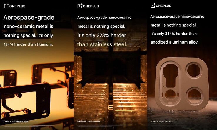 Dichiarazioni di resistenza del corpo in metallo nano-ceramico di grado aerospaziale di OnePlus 15 (Fonte immagine: OnePlus - tradotto automaticamente)