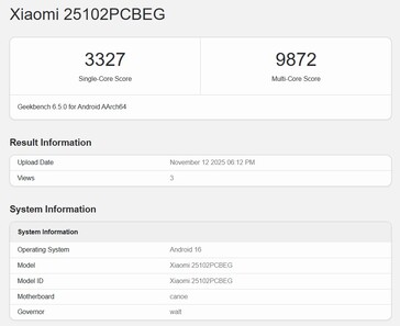 POCO F8 Ultra su Geekbench