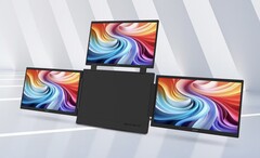 L’immagine mostra il monitor portatile Acer PD163Q-P3, caratterizzato da un corpo centrale circondato su entrambi i lati da tre schermi da 15,6 pollici con risoluzione 1080p 