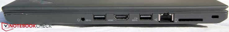 Lato Sinistro: jack combo cuffie/microfonojack, USB 3.0 Type-A, HDMI-out, USB 3.0 Type-A (PowerShare), Ethernet, SD card reader