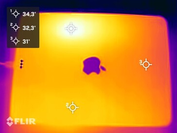 Heatmap a infrarossi con un singolo punto caldo proprio sopra il chip M1 (posteriore)